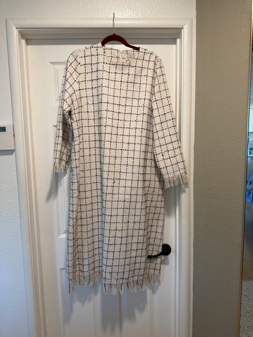 Dainty Jewells Cream Check Fringe Sleeve Dress